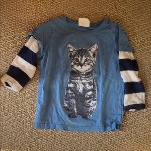 Boden Blue Striped Cat Print Long Sleeve Tee
